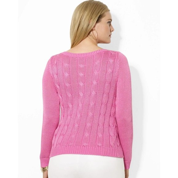 Ralph Lauren Lauren Boat Neck Cable Knit Sweater in Pink - Picture 1 of 11
